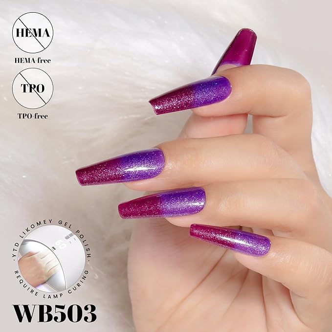 YTD Likomey Color Changing Gel Nail Polish,15ml Purple To Dark Wine Red Glitter Mood Temperature Change Colors Fall Winter Thermal Manicure UV Nail Gel,HEMA Free WB503