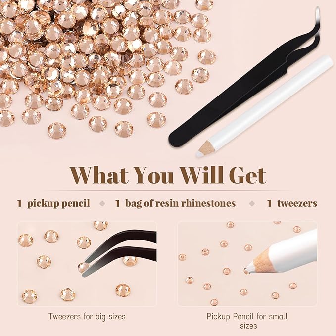 4000PCS 5mm Resin Rhinestones Bulk for Crafting (Champagne), Flatback Bedazzling Crystals for Crafts DIY Nail Decoration, Gems Charms for Tumbler Shoes Clothing Fabric with Pickup Pen and Tweezers