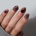 BTArtbox Extra Short Almond Press On Nails - Brown Cat Eye Press On Nails with Glue for Women, Opaque Soft Gel Glue On Nails in 16 Sizes - 32 Stick On Nails Kit, Heart Coffee Art