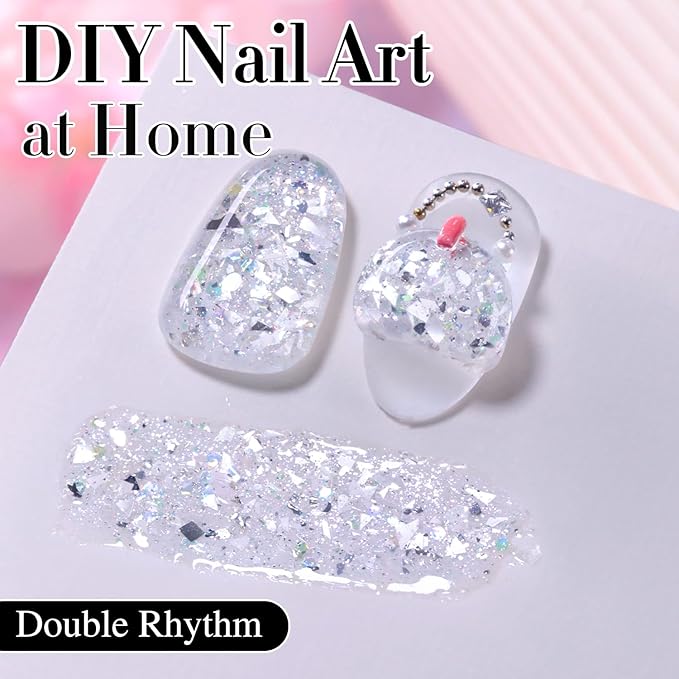 Double Rhythm 0.5Oz Glitter Gel Polish Same Color Same Bollte Shimmer Reflective Color for Nail Art Salon DIY Soak Off 15ml Nail Lamp Gel Polish at Home (White-B1197)