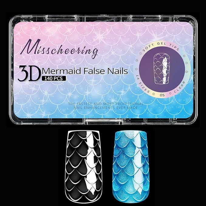 3D Diamond Shaped Polygel Nail, Extension Clear Full Cover False Nail Tips, Hybrid Gel Acrylic Nail, Diamond Fake Nails, 14 Sizes Building Artificial Press on Nail (Fish Scales 5, 140pcs)