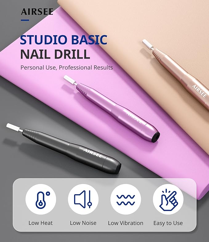 AIRSEE Studio Basic Electric Nail Drill, USB Portable Nail E File Machine for Professional Beginners, Manicure Pedicure Dremel Kit for Salon & Home Use , Purple