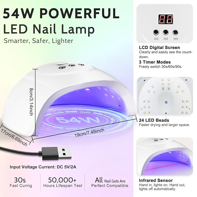 Lavender Violets 45 Colors Gel Nail Polish Kit with U V Light Nude Pinky Jelly Colors 9D Cat Eye Candy Glitter Primer Base Glossy & Matte Top Coat for Home Nail Art Design DIY Gift Set 01