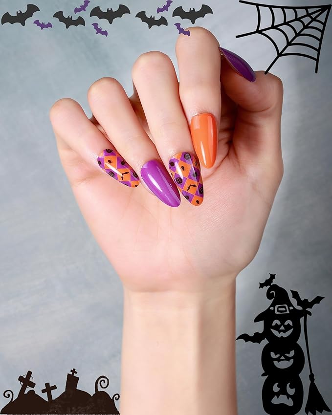 20pcs Halloween Semi Cured Gel Nail Strips - Salon Quality DIY Wraps,UV Needed