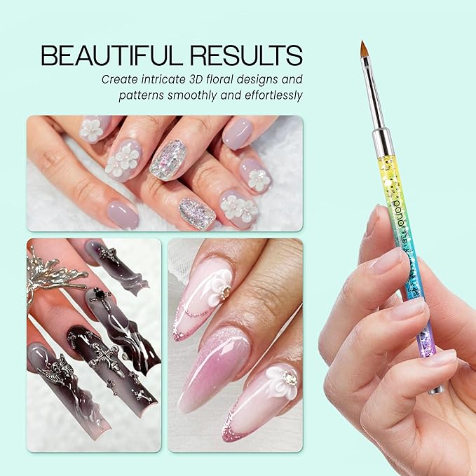 PANA 3D Kolinsky Nail Art Brush - Rainbow Glitter Handle, Size 4 - Acrylic Nail Art Sculpture Brush for Manicures Pedicure Salon Professional or Beginner