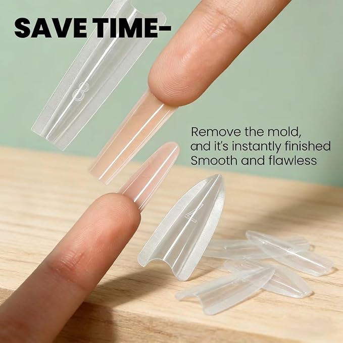 Sandwich Dual Nail Forms 240PCS - Quick Builder Gel Extension Kit, Almond Round Reusable Nail Molds with Guidelines, 15 Sizes for Professional DIY