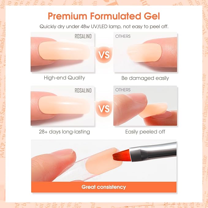 ROSALIND Nude Poly Extension Gel, 60ml Nude Poly Nails Gel for Nail Art Decoration, Hot Builder Color Nail Thickening Extension Easy to DIY Use at Home Need UV Lamp