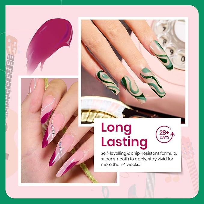 Beetles Gel Nail Polish Set, Burgundy Purple Red Green Glitter Gel Polish Soak Off Nail Art Beauty Gift Set for Women