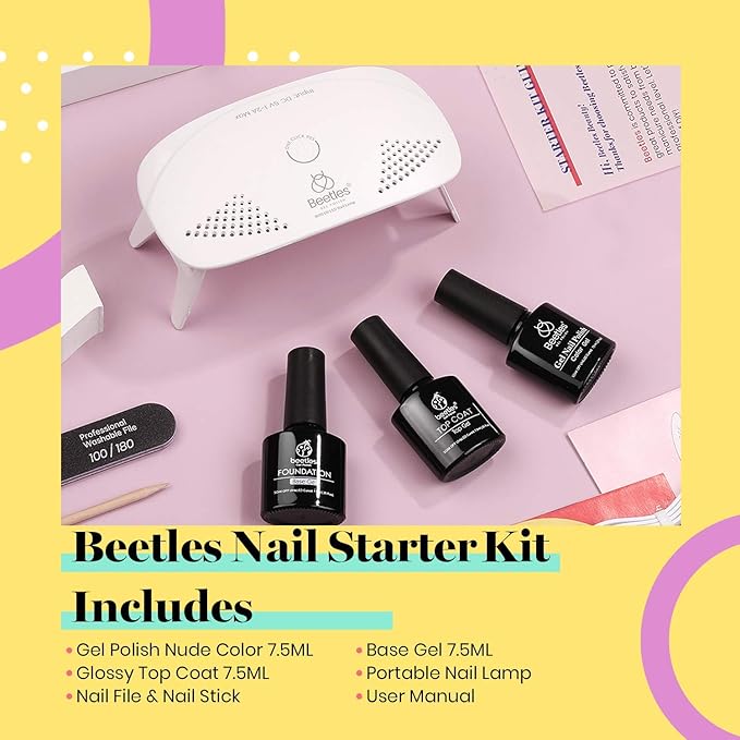 Beetles Nude Gel Nail Polish Kit with UV LED Light and Base Top Coat Starter Kit, Soak Off Popular Nude Gel Polish Set with Nail Lamp Nail File for DIY Home Manicure Gifts for women Girls