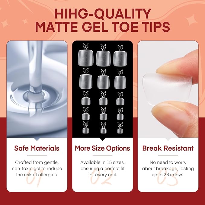 Square Toe Nail Tips: Full Cover Big Wide Matte Fake Toe Nails 15Sizes Soft Gel Pre-shape Clear Gel Toe Nail Tips Press ons For Nail Extensions Home DIY Salon 360Pcs