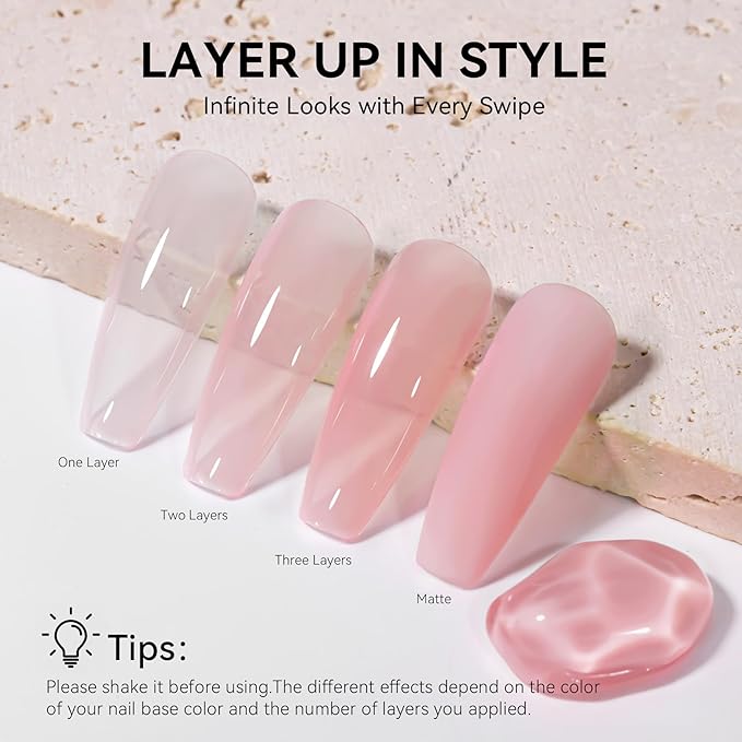 MEGIOR Nude Pink Jelly Gel Nail Polish 0.5 Fl Oz Neutral Transparent Colors Soak Off UV LED Lamp Light Cure Gel Polish Kit for Salon and Nail Art Starter Manicure DIY at Home