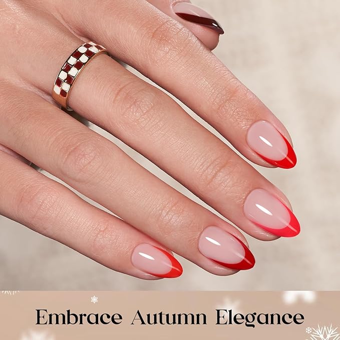 Beetles X Press Red French Tip Press On Nails - Rouge French | 5 Colors Short Almond Press On Nails Valentines | 16 Sizes 160 Pcs Natural Salon Quality For Valentines Nails