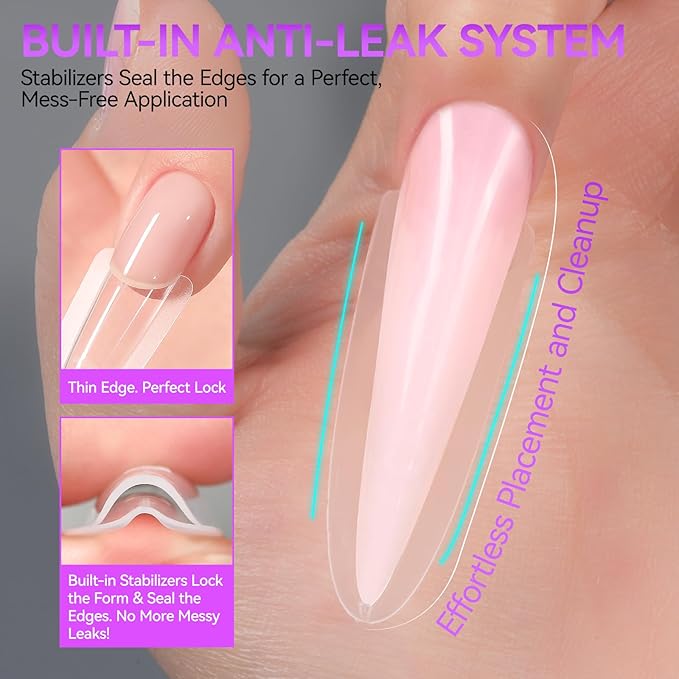 Gelike EC Nail Forms for Builder Gel: Reusable Almond Sandwich Dual Forms for Acrylic & Polygel - 240Pcs 15 Sizes, Nail mold for Flat & Arched Nails - Creates Short to Long Styles