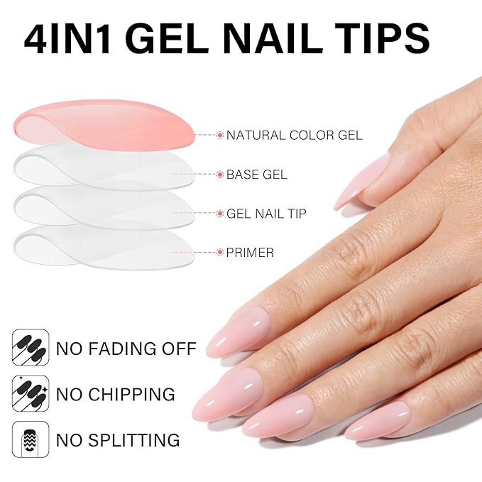 AILLSA RealFit Nude Pink Press On Nails Medium Almond - Pre-Shaped 4 in 1 False Nail Tips Set, Long Lasting Nail Extensions for Salon Home DIY Gifts 140 PCS
