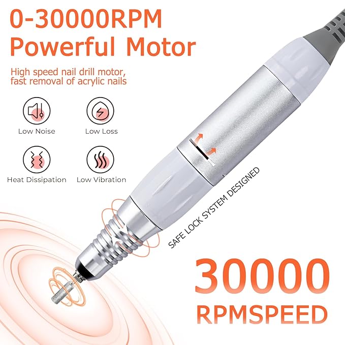 Acrylic Nail Drill-Electric Nail Drill 30000 RPM Electric Nail File with Foot Pedal E File Manicure Set, Nail Grinder for Gel Nails Efile with Drill Bits