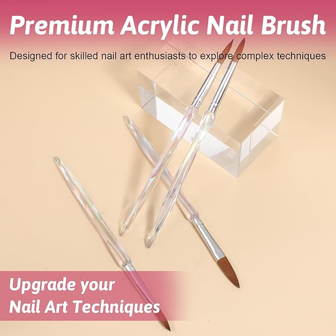 4Pcs Acrylic Nail Brush Set Size 8/10/12/16 Professional Nail Brushes for Nail Extension Nail Art Manicure Tool for Beginner & Professional