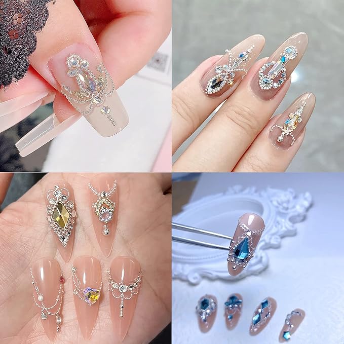 HNUIX Small Nail Beads - Gold Silver Rose, 3D Multi Size, Round, Mini Metal Steel Beads Nail Charms, Caviar Accessories for Acrylic Nails, Manicure DIY Crafts Decorations