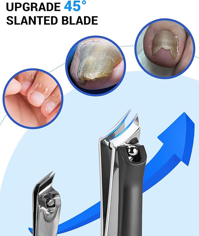 Thick Toenail Clippers for Seniors, Professional Edgy Nail Clippers for Men, Heavy Duty Large Finger Nail Clippers Adult, Angled Head Nail Clippers Cutters with Long Handle (3PCS Nail Clippers Set1)
