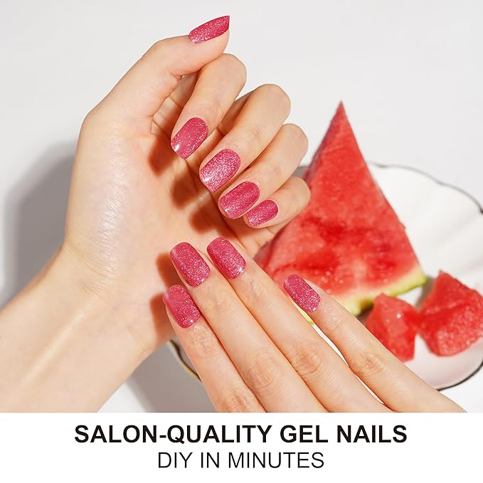 DANNI & TONI Semi Cured Gel Nail Strips Strawberry Red (Crimson Glare) Cat Eye Gel Nail Stickers 28 Stickers