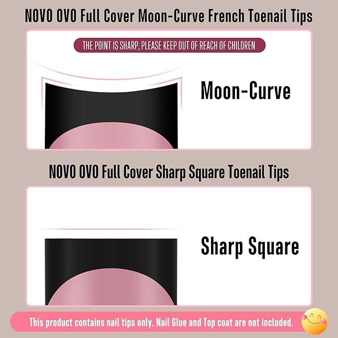 NOVO OVO Halloween Black French Tip Short Toe Nail Tips Press on with Moon Curve, BERRY PINK Thick Sharp Square Toenail Extension, Soft Gel False Nail Kit, Need Glue Builder Gel x 15 Sizes 240 pcs