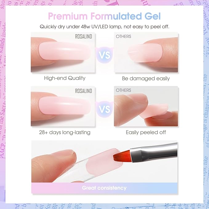 ROSALIND Soft Pink&White Poly Extension Gel for Nails, 2 PCS 1oz/30ml White Poly Nail Gel Light Pink Poly Builder Acrylic Extension, Poly Nail Colors in Tube