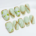 Sun&Beam Nails Handmade Short Medium Coffin Ballerina Green False Nail Tips with Cute 3D Pearl Popular Charm Design Press On Nails 10 Pcs (#54 L)