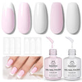 Beetles French Tip Gel Polish Set - Spring White Pink Gel Nail Polish Set Soak Off UV LED with 2 Styles Classic French Nail Art Sticker Sheets Manicure DIY Home Salon Gifts for Women Pure French