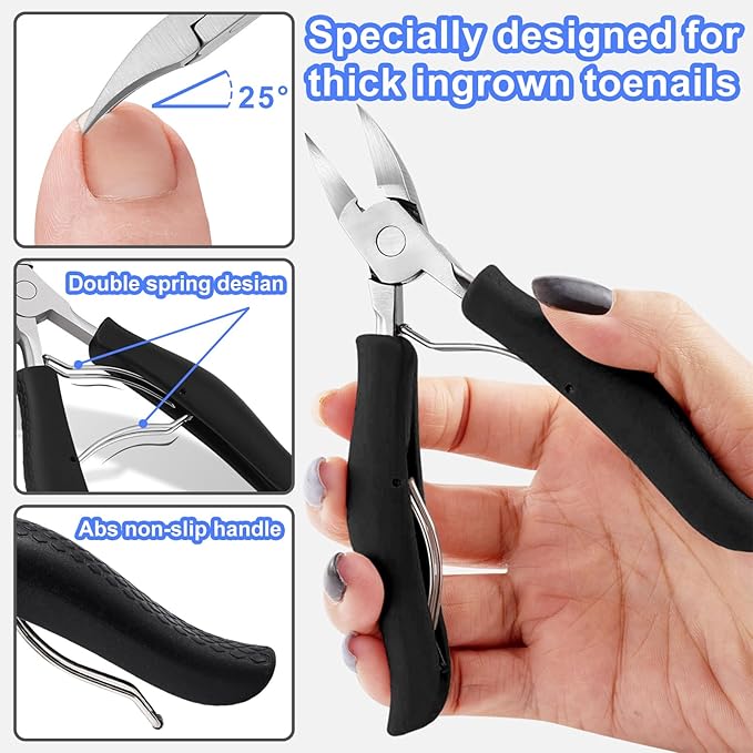 SOUTHMAN Toenail Clippers for Thick & Ingrown Nails Toenail Clippers Kits Stainless Steel Super Sharp Curved Blade Grooming Nail Tool for Man & Women Nail Clippers (9pcs)