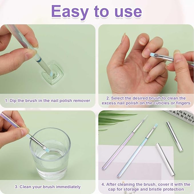 2pcs Nail Clean Up Brushes, Round & Flat Head Pen Painting Tools for Nail Design & Remover Polish Mistake Cleaning
