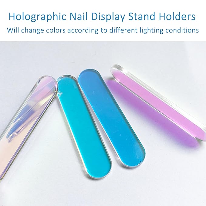 20 Pieces Holographic Nail Display Stand Holder with 9.8ft Double Sided Tape, Sparkle Round Acrylic False Nail Tips Sample Display, Nail Display Stand Board for Nail Art Salon