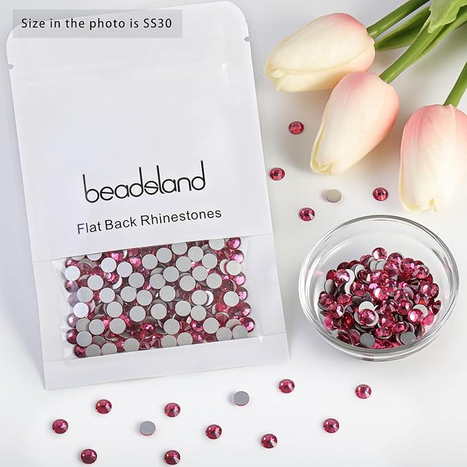 Beadsland Flat Back Crystal Rhinestones Round Gems for Nail Art and Craft Glue Fix, Rose, 6.3-6.5mm, SS30/288pcs