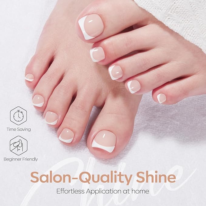 Modelones Press on Toenails Short, Nude French Tip Toe Nails Square, Reusable Nail Kit with Nail Glue Adhesive Tabs Mini Nail File, Toe Nails 36Pcs 18Sizes, Spring Women Girl Gift