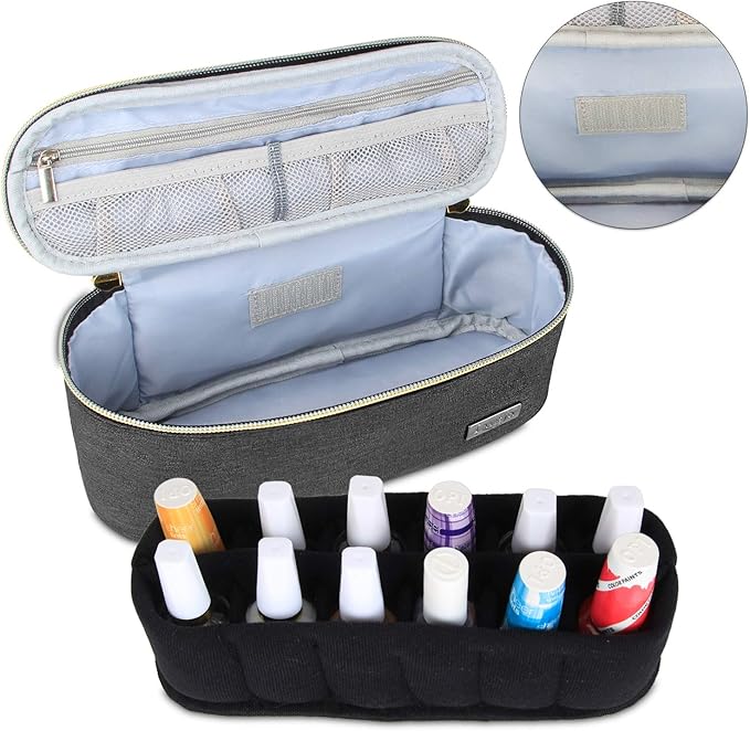 Luxja Nail Polish Organizer - Holds 12 Bottles (15ml - 0.5 fl.oz), Nail Polish Case for Polish and Small Tools, Black