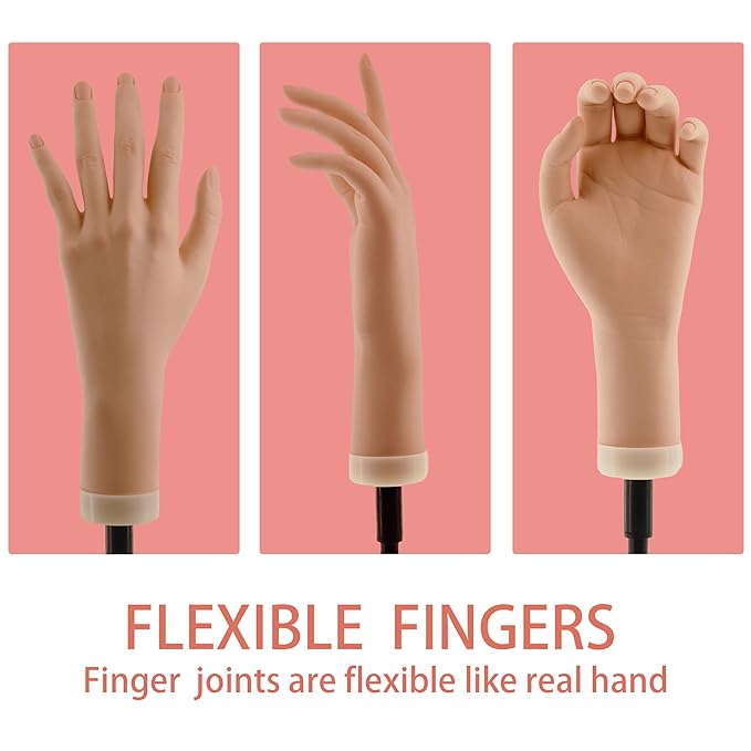 Practice Hand for Acrylic Nails with Stand Bracke,left Practice Hand for Acrylic Nails With Holder, Flexible Bendable Fake Hand Manicure Nail Practice Hand