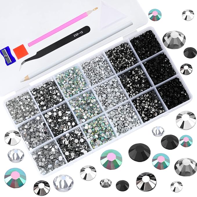 22380pcs Resin Rhinestones Set 3/4/6mm Flatback Stones Glitter Crystal Bulk for Garment Nail Art Decorations Resin Flatback Rhinestones Kit for Nail Crafts Tumbler Round Shape(LL)