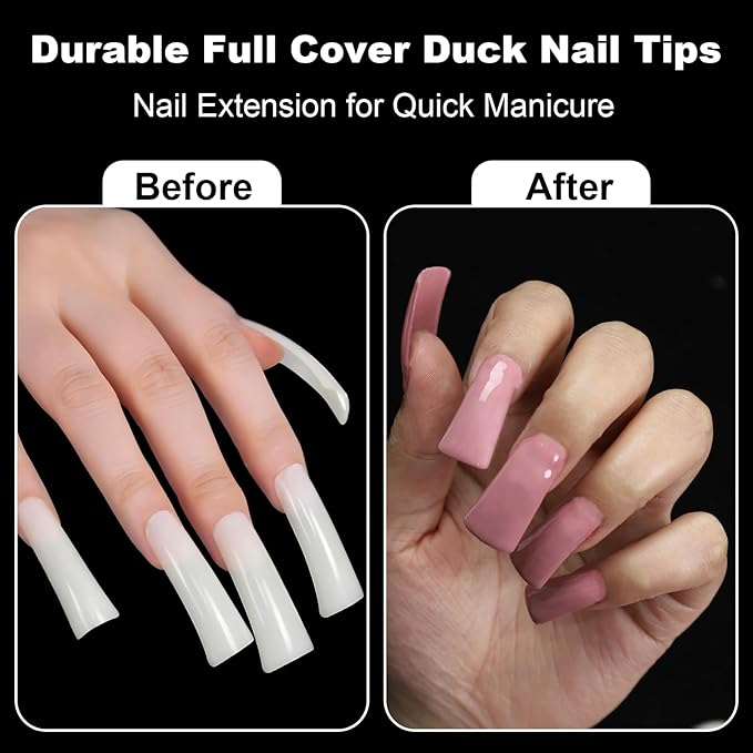 550Pcs Natural Duck Nail Tips Full Cover XL Long Duck Nails Tips Press On - 11 Sizes Acrylic Gel DIY Nail Extensions for Salon-Worthy Duck Shaped Manicures & Nail Art with Box