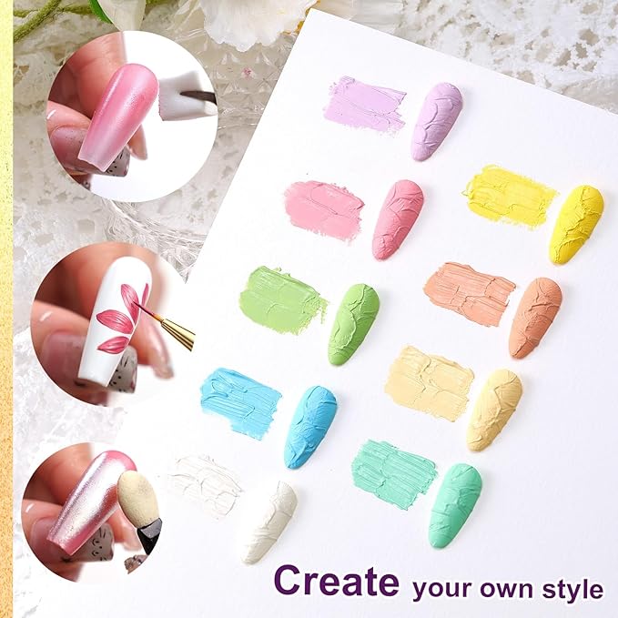 Gradient Gel Nail Set, 9 Bright Colors Ombre Gel Nail Polish with 6 Aurora Multi-Purpose Brushes for Pigment Pat Nails French Manicure Nail DIY Painting Soak Off UV N Easter Eggs