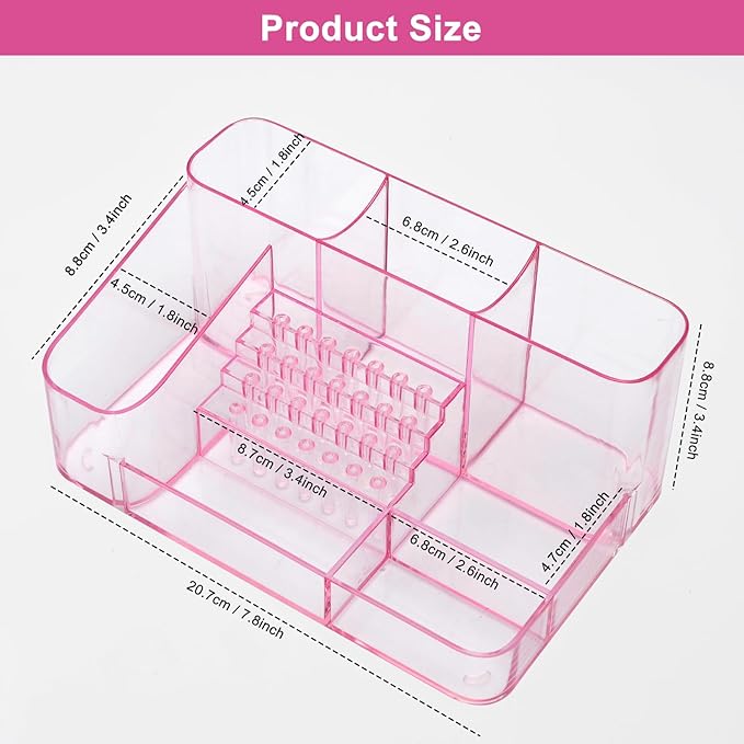 ANRUI Nail Drill Holder, 28 Holes Acrylic Nail Drill Bit Holder, Professional Nail Drill Desk Organizer Case and Storage Box for Manicure Tools - Pink (Not included Tools)