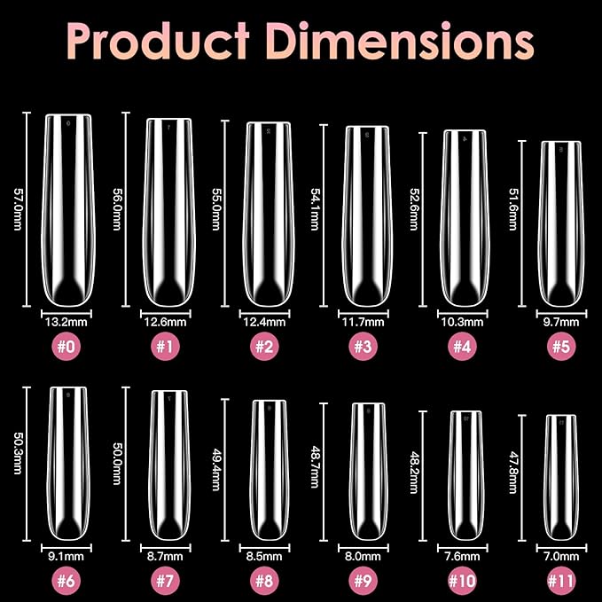 XXXL Nail Tips,BORNBYME Long Square Nail Tip Clear Nail Tips for Acrylic Nail Extension Press on Nails