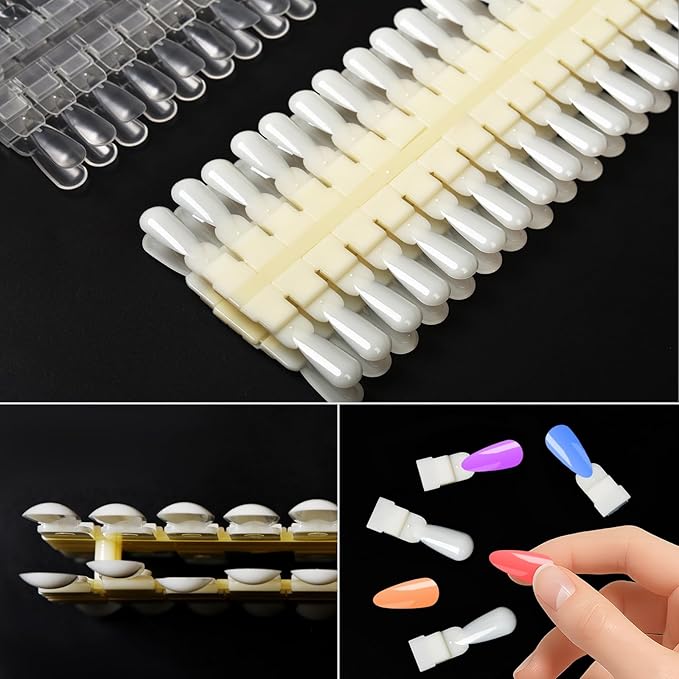 2Set Nail Color Display Tips Detachable Nail Tip Display Palette Board Double Sided Practice Samples Training Tools Nail Gel Color Display Cards Nail Color Swatches 144Pcs Nail Tips