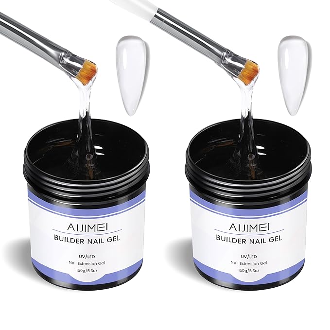 AIJIMEI Builder Gel Kit Clear Hard Nail Builder Gel Enhancement 10oz Extension Kit Nail Art DIY & Salon Use (Clear & Clear)