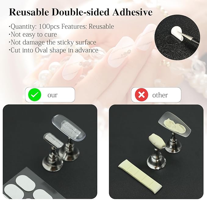 2 Sets Nail Stand for Press Ons Magnetic Acrylic Nail Holder with 100 Pcs Reusable Double Sided Stickers,for Artistic Nail Display Stand Home and Nail Salon Supplies, Sea Blue