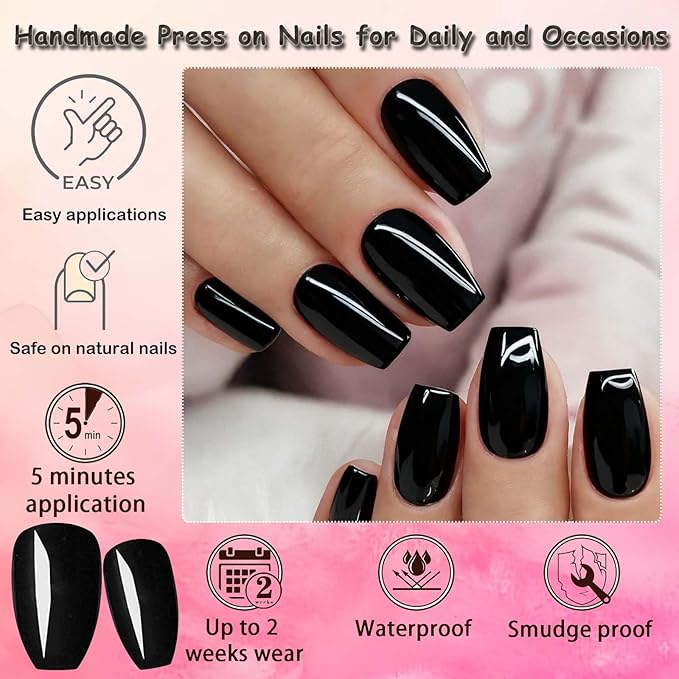 LoveOurHome 576pc Coffin Press on Nails Short Fake Nails Full Cover Colored Artificial Fingernails Ballerina False Acrylic Nail Tips 24 Glossy Colors Press on Nails for Women Girls