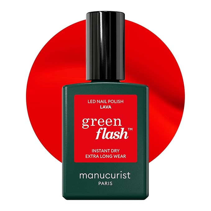Manucurist Green Flash LED Red Orange Lava Gel Nail Polish - Red Nail Polish - Vegan, 12-Free, Plant-Based Gel Polish - Strengthens and Protects the Nail - Nail Polishes - Made in France