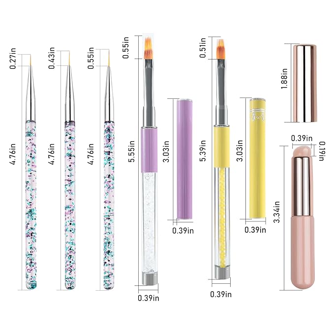 WOKOTO 6pcs Nail Ombre Brush And Liner Nail Brush Set Nail Art Painting Pen Brush UV Gel Polish Gradient Color Design Nail Polish Brushes Nail Drawing Pen Nail Detail Brushes Ombre Brushes For Nails