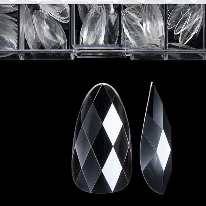 3D Diamond Shaped Polygel Nail, Extension Clear Full Cover False Nail Tips, Hybrid Gel Acrylic Nail, Diamond Fake Nails, 14 Sizes Building Artificial Press on Nail (style 6, 140pcs)