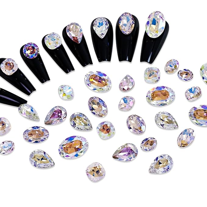 DONGZHOU Big Nail Art Rhinestone，48Pcs Mixed Color Rhinestones Nail Gems Shiny Multi Shape 3D Glass Crystals Nail Charms for Nail DIY Decorations Crafts