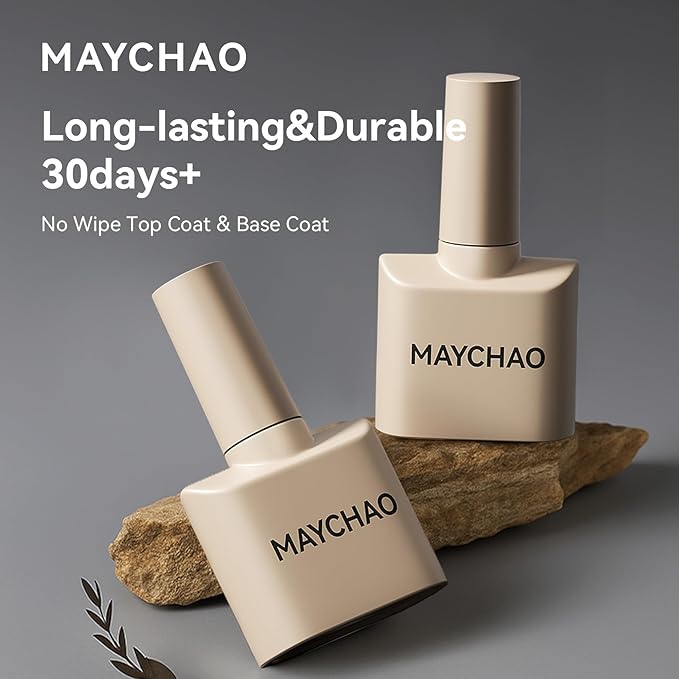 MAYCHAO 2 Pcs 15ml Gel Top and Base Coat Set, Clear Base and No Wipe Shiny Top Coat Gel Nail Polish UV LED Nail Lamp Need Long Lasting Nail Lacquer Art Design Manicure for Women