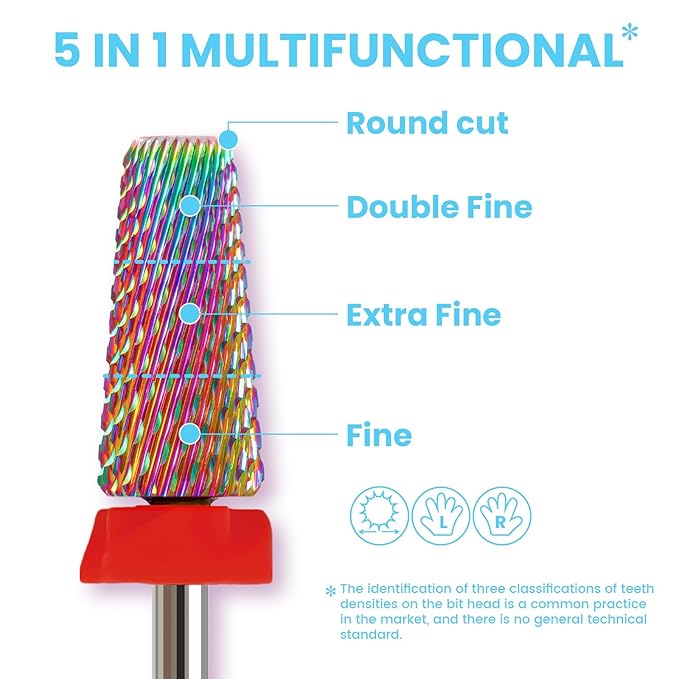 Professional 5 in 1 Tapered Nail Drill Bits, 3/32'' Safety Tungsten Carbide Bits, Remove Hard Gel Fast, Left & Right Hand Use, Easy for Beginner, Technicians Bits, Fine