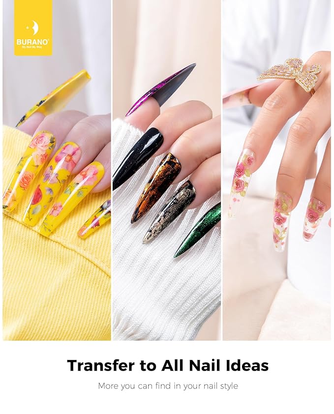 BURANO Nail Art Nail Foil Glue Gel, o.5 oz with 10PCS Foil Stickers Set Nail Foil Glue for Nails Foil Transfer Gel, Nail Design DIY UV LED Lamp Required (Mable 26)